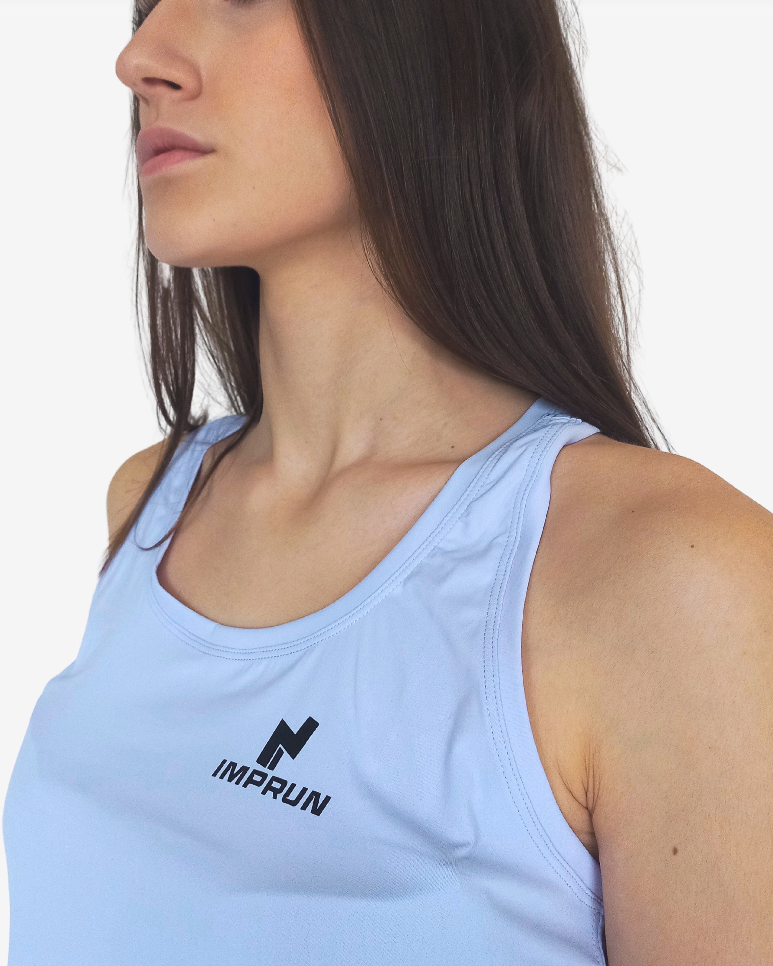 canotta da running donna imprun fiordaliso dettaglio logo