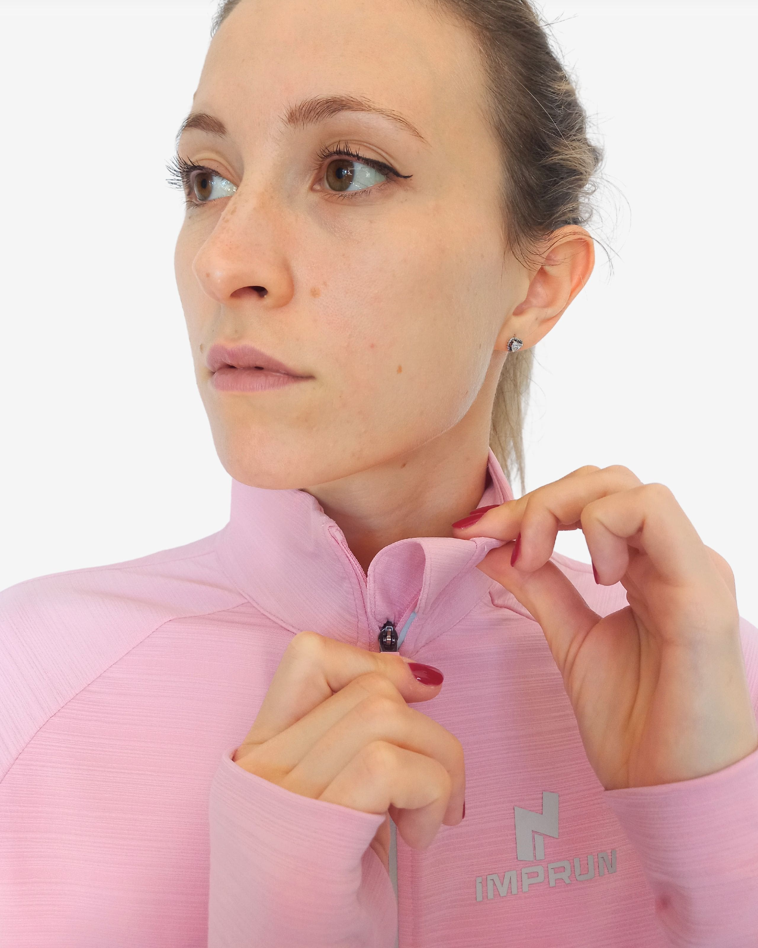 imprun capo mid layer da running con zip da donna colore rosa dettaglio zip