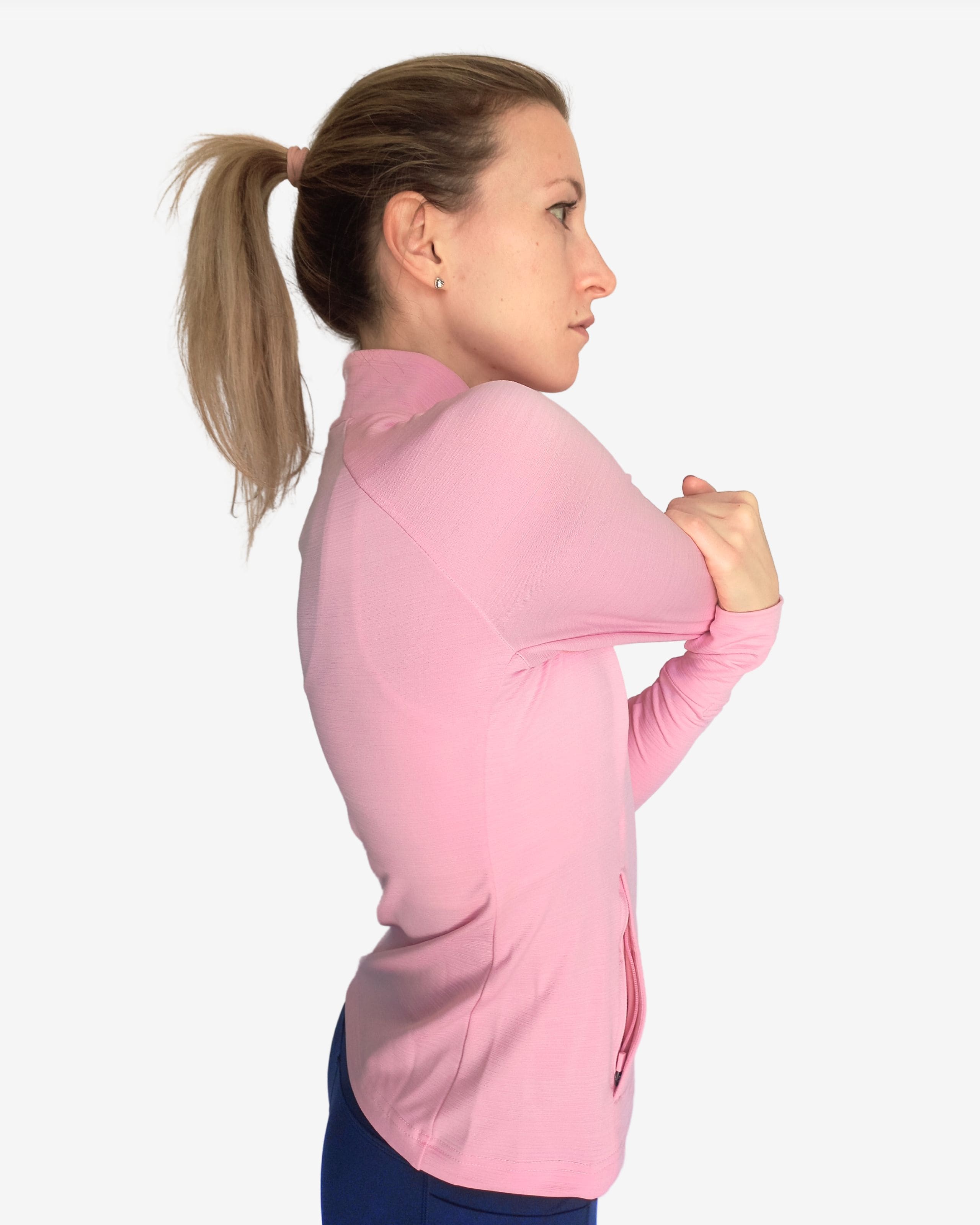 imprun capo mid layer da running con zip da donna colore rosa immagine laterale
